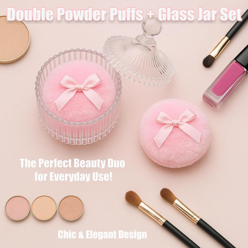 Elegant crystal glass loose powder container three-piece set, baby toner dry puff (including 2 puffs)