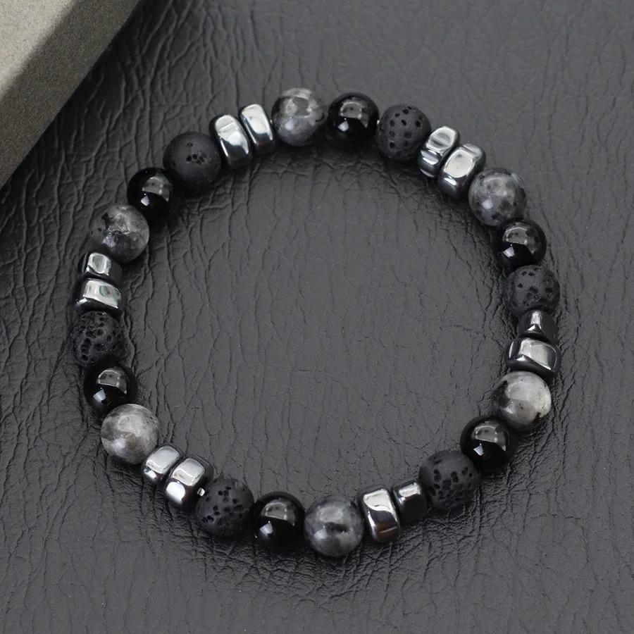 Natural Hematite Stone Beaded Bracelet Men Handmade Unfading Strand Braclet Jewelry Office Leisure Homme Accessories