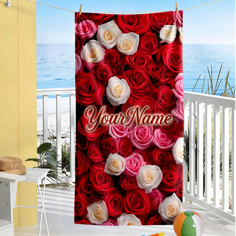 Rose Personalized Text Beach Towel Quick-Dry Soft Microfiber Perfect for Traveling Yoga Camping and Swimming