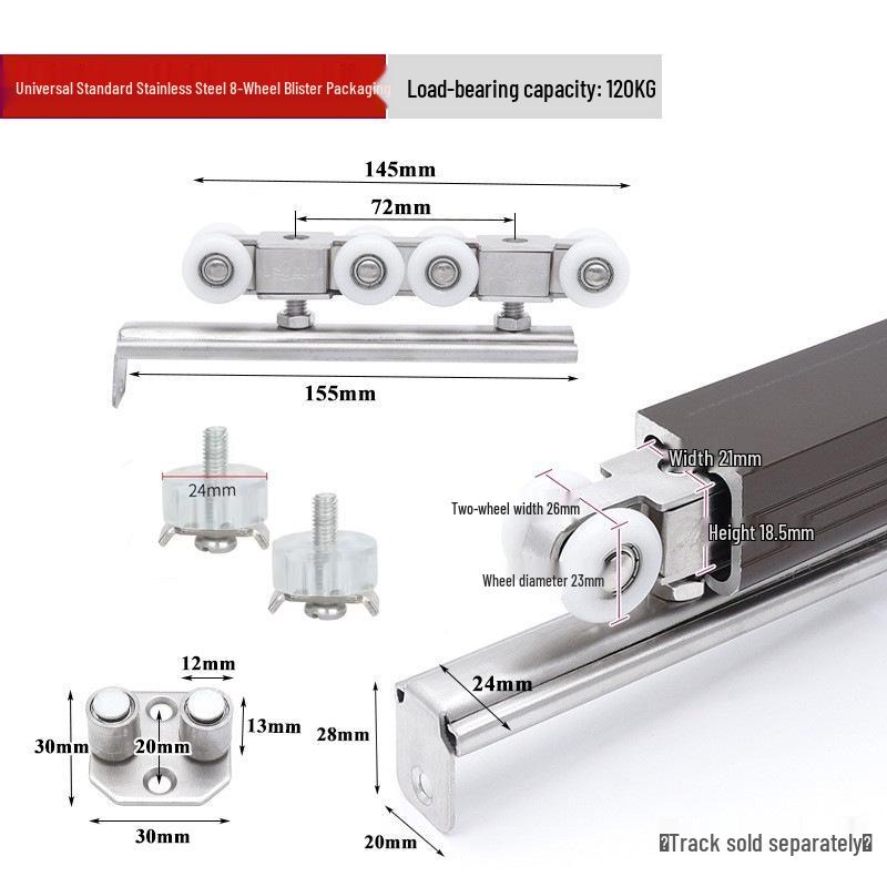 Sliding Door Silent 8-Wheel Stainless Steel Roller with Nylon Bearings for Furniture