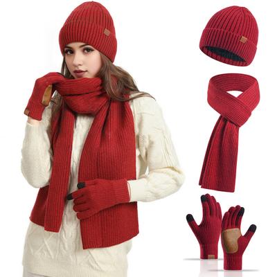 Σετ 3 Τμχ/Σετ Unisex Χειμερινό Σκουφάκι Κασκόλ Γάντια Πλεκτό Ζεστό Καπέλο Γάντια Παλάμης Με Μεγάλη Τριβή Ελαστική Προστασία Αυτιών Αντιανεμικό Σετ Ντόμε Λαιμού