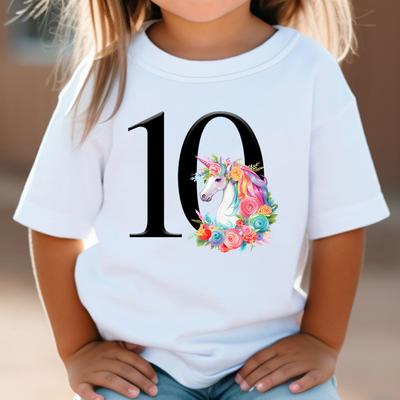Kinder T-Shirt Geburtstag Zahlen 1-10 Einhorn Shirt Sommer Mädchen Geburtstag Tops Weiß Kurzarm Wilde T-Shirts Kinder Party Kleidung