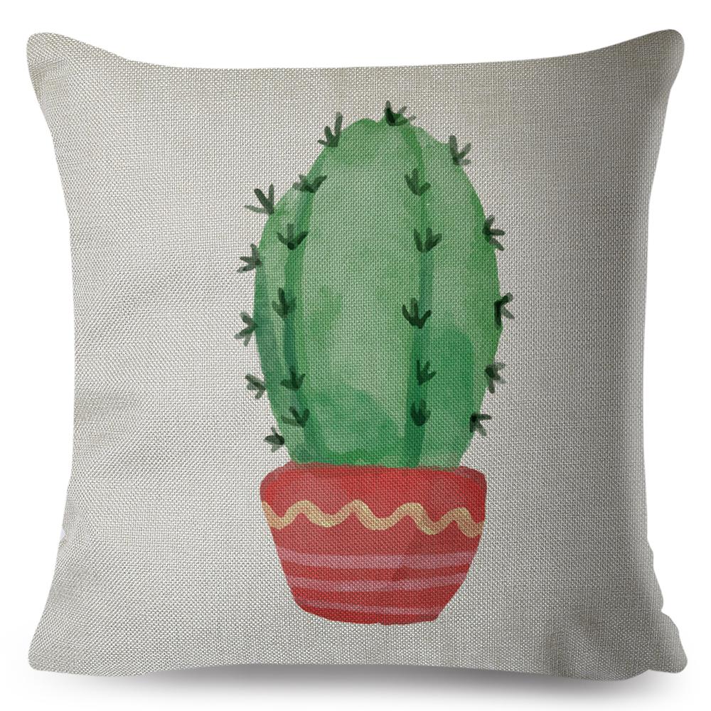 Cute Succulent Plant Cushion Covers Set Watercolor Potted Cactus In Cup Box Design Soft Pillow Home Decor Xcm