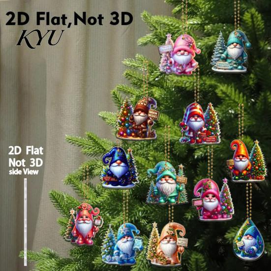 Cute Gnome Bag Pendants 12Pcs Christmas Hanging Ornaments, 2D Flat Colorful Pendants, Acrylic Xmas Tree Dwarf Party Decor Decorations with Chain