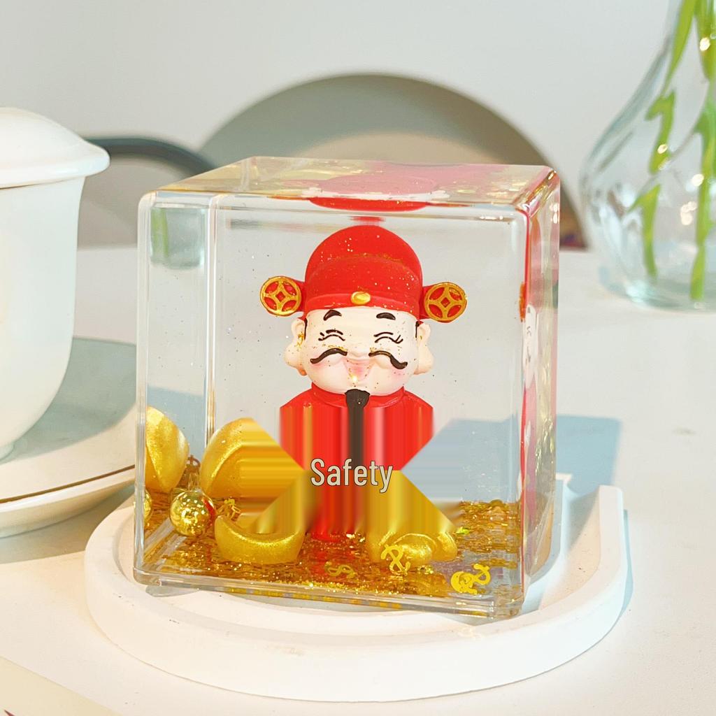 Acrylic Cartoon God of Wealth Figurine with Wobbly Sand Display