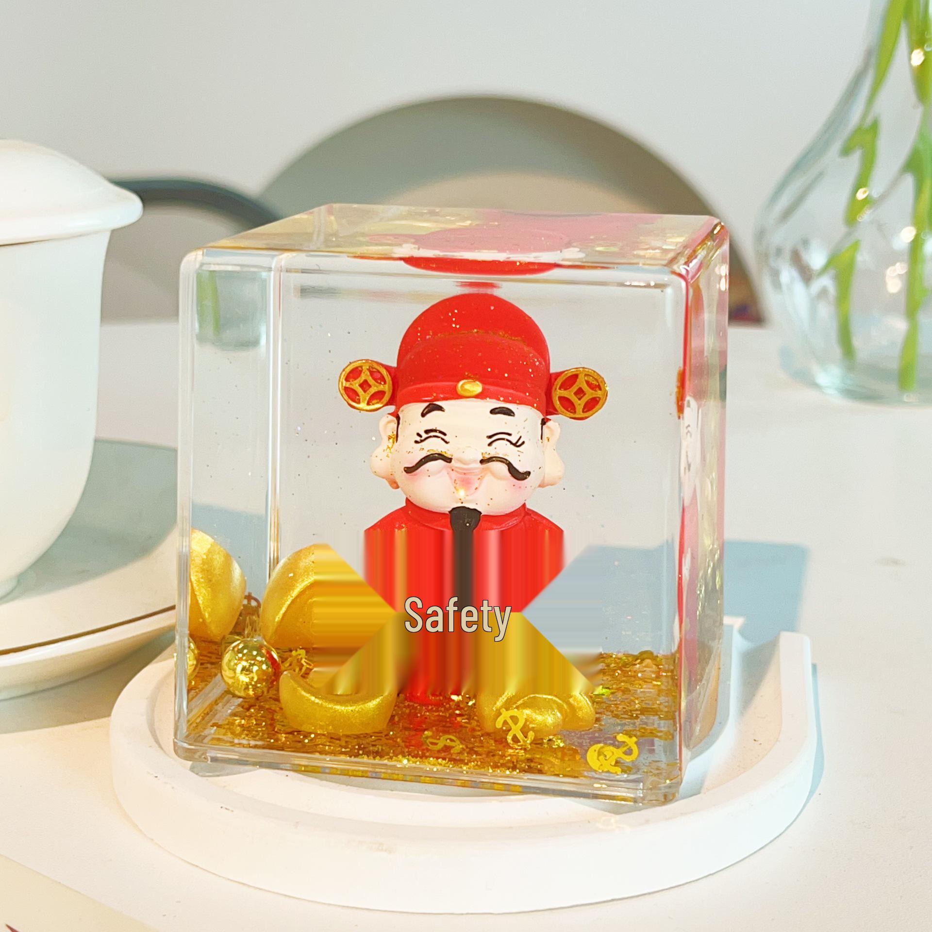 

Acrylic Cartoon God of Wealth Figurine with Wobbly Sand Display