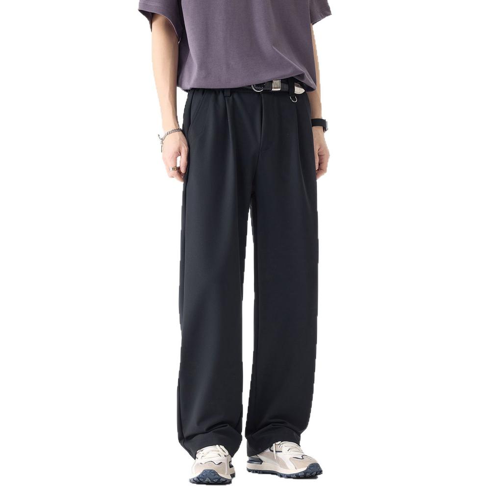 Solid color simple trendy brand commuter light business small trousers men's fashion loose wide-leg straight casual trousers