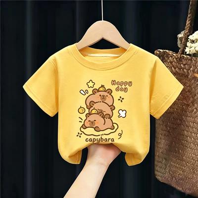 Kids Girls T-shirt Capybara Tees 3-10Years Toddled Girls Short Sleeved Clothes Baby Girls Round Neck Tops Birthday Gifts