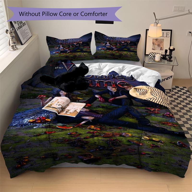 Custom Name Vampire Diaries Bedding 3 Piece Set HD Print Duvet Cover Pillowcases for Teens Adult Bedroom Decoration Christmas Gift