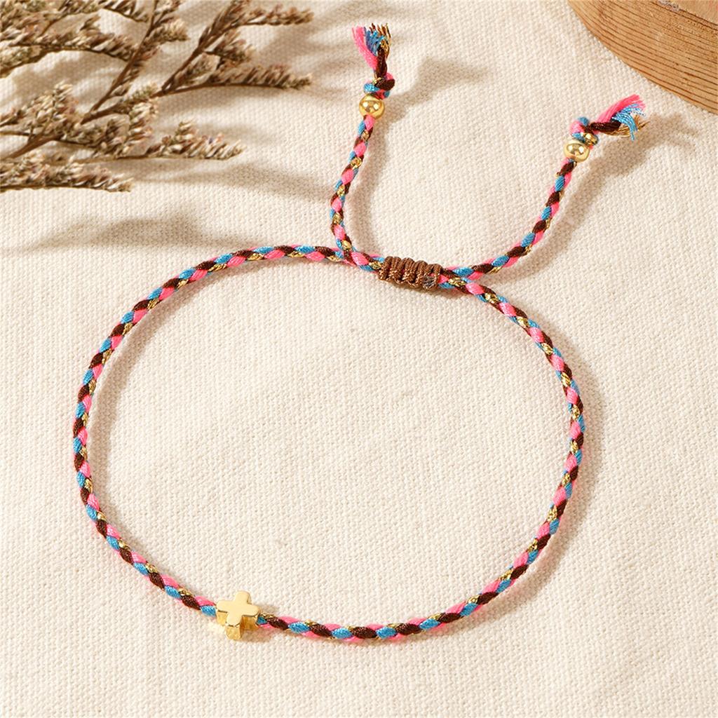 Multipurpose Bohemian Retro Styles Cotton Rope Crosses Bracelet Adjustable Multilayer Designs for Men and Women
