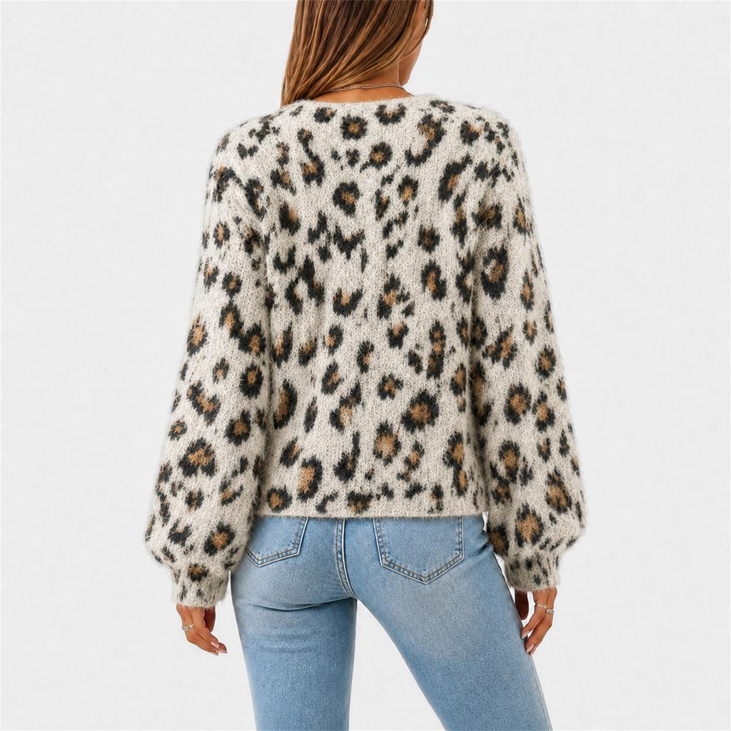 Cardigan maglione con stampa leopardata pigra Maillard 2026 e giacca corta invernale nuova rétro snellente