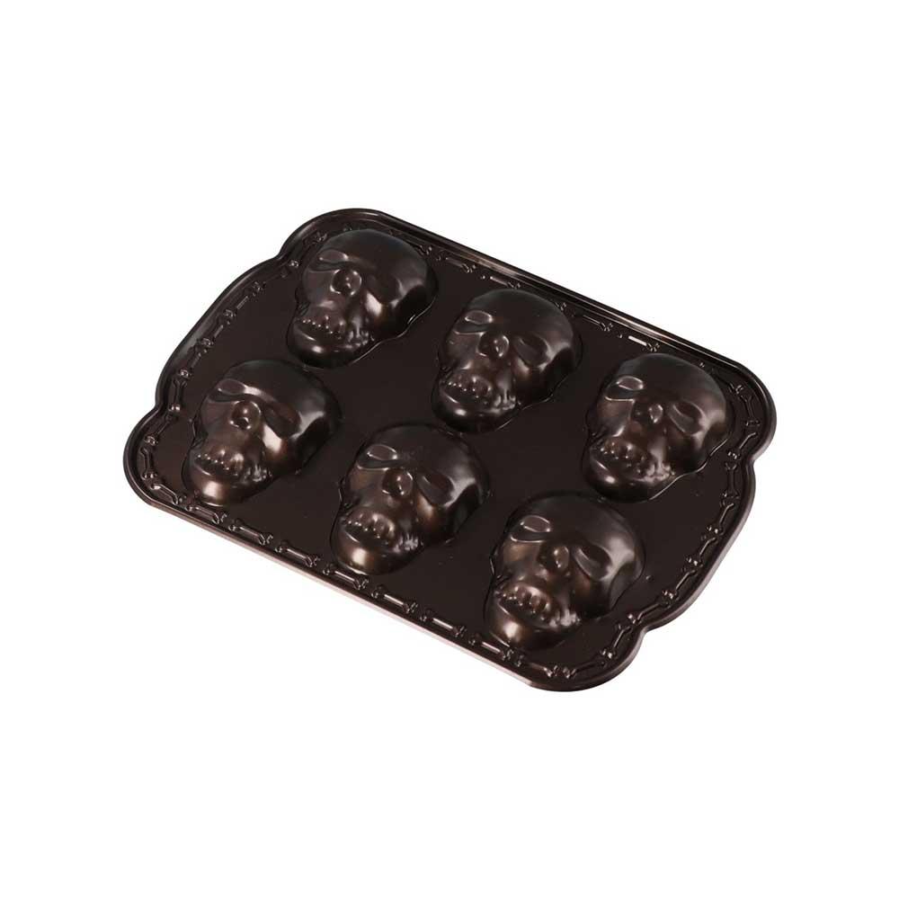 Bronze Color Skull Baking Cake Mold 6 Grids Baking Pan Bakeware Halloween Skull Cake Pan  Halloween