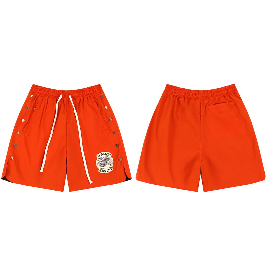 Herren Streetwear Shorts Saint Print Druckknopf Seitenkordelzug Lässige Shorts