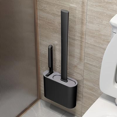 1 Piece Durable Black Silicone Toilet Brush with Wall-mounted Storage Box - Flat Head Design, Suitable for Bathroom and Kitchen