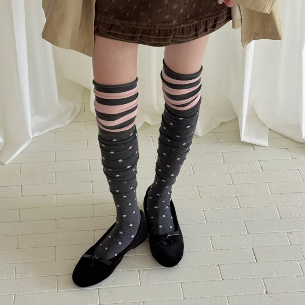 Polka Dot Tone High Socks Ins Style Long Stocking Fashion Girl Slouch Socks Autumn