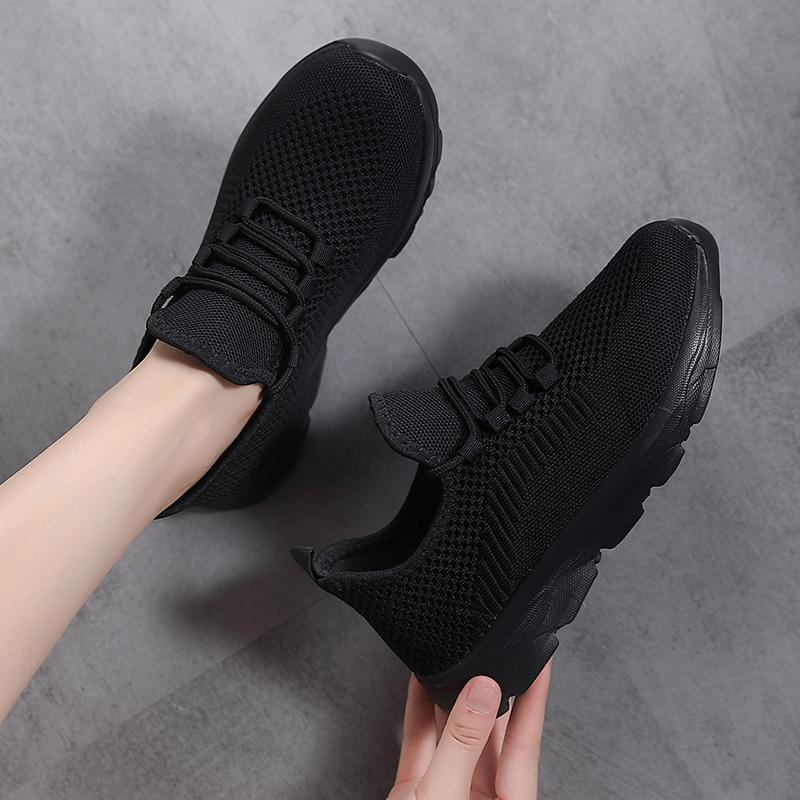 Fashion 2025 Women's Casual Sneakers Summer Comfortable Breathable Platform Shoes Fashion Women Versatile Lace-up Shoes Black