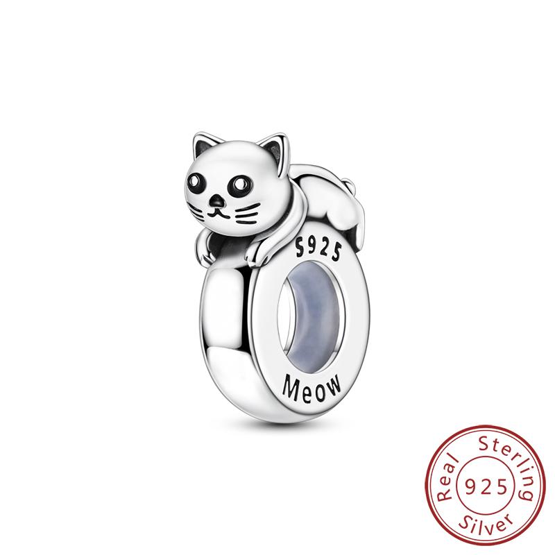 925 Silver Teddy Poodle Dog Cat Charms Beads Pendant Universal Buckle Fit Bracelet DIY Jewelry Gift