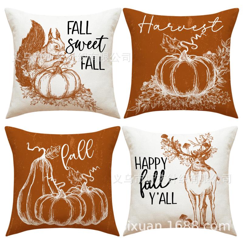 Autumn Pumpkin Set Pillow Cover Home Decor Sofa Cushion Letter Print Bedside Cushion Cover