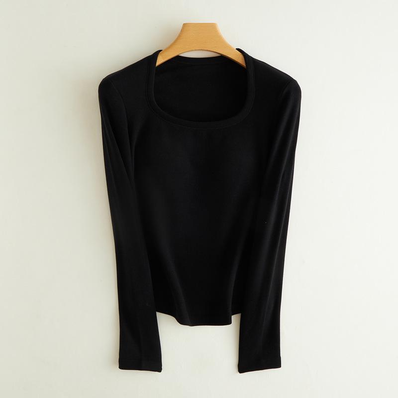 

Женский бархатный теплый топ с длинными рукавами и нагрудными накладками - повседневный квадратный круглый воротник S (Weight 80-95 lbs)