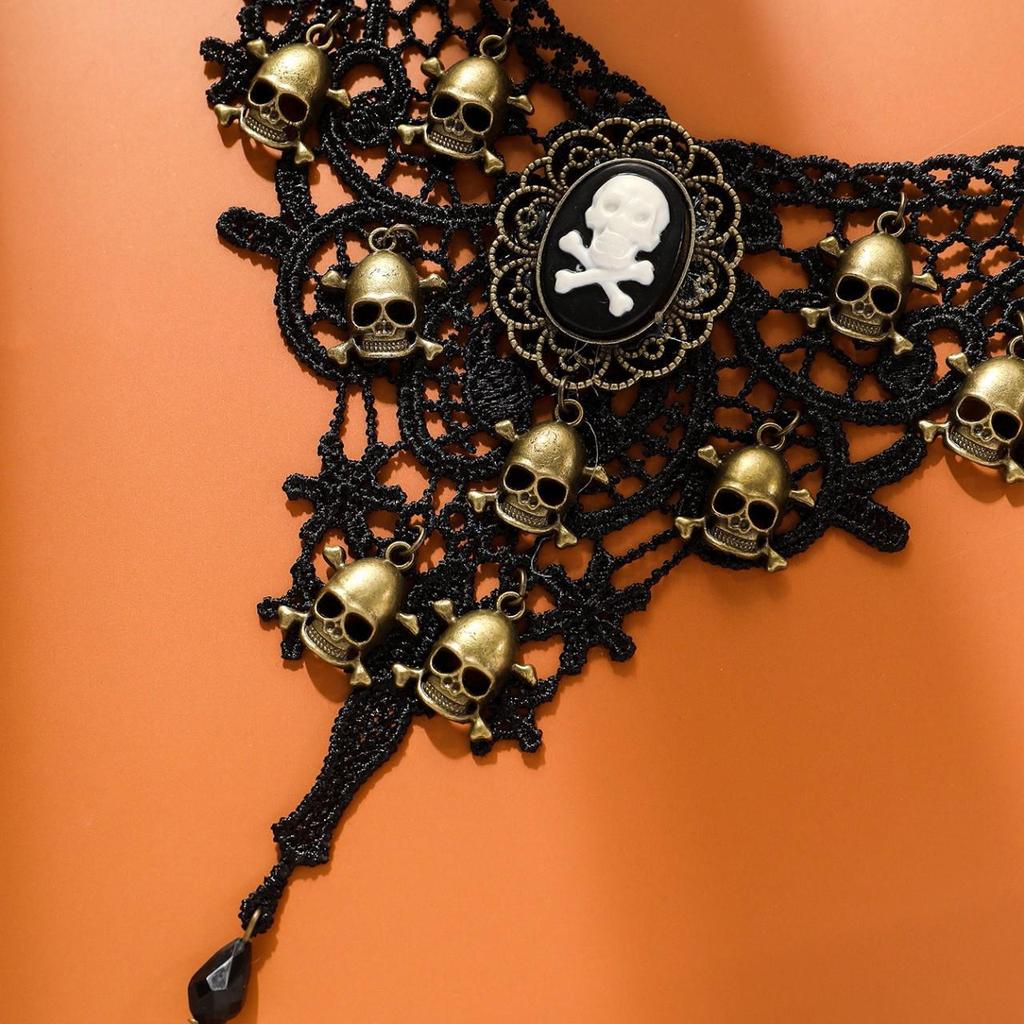 Skull Pirate Black Lace Clavicle Necklace - Gothic Style for Halloween