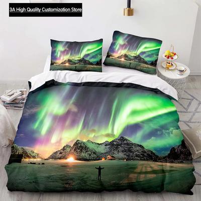 Landschaftliche Bettbezug Berg Fließendes Wasser Bettwäsche-Set Aurora Spezielle Bettwäsche mit Kissenbezügen Jugendliche Erwachsene Damen 200x200