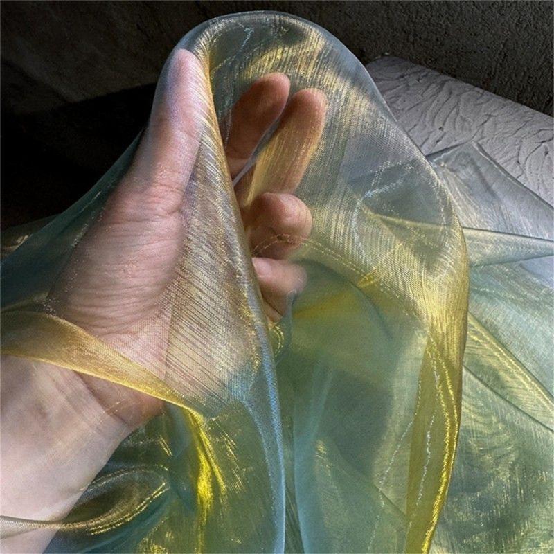 Metallic Color Organza Fabric 50x140cm Breathable Gradient Color Tulle Cloth For Wedding Dress Evening Gown Sewing Craft