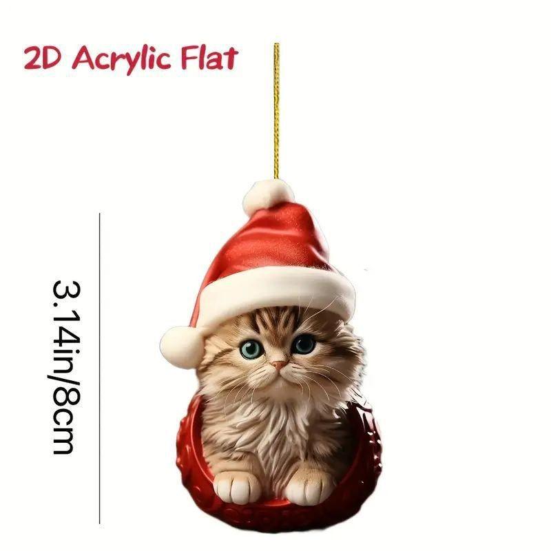 

Игривая акриловая фигурка кошки в праздничной рождественской шляпе, идеально подходящая для очаровательного декора автомобиля