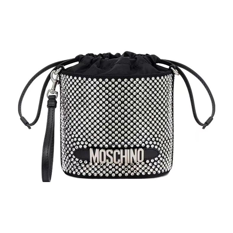 

Moschino Detachable Chain Strap Drawstring Closure Bucket Bag Women Shoulder Bag Black B841382023555 Basic Set (Bag+Dust Bag)
