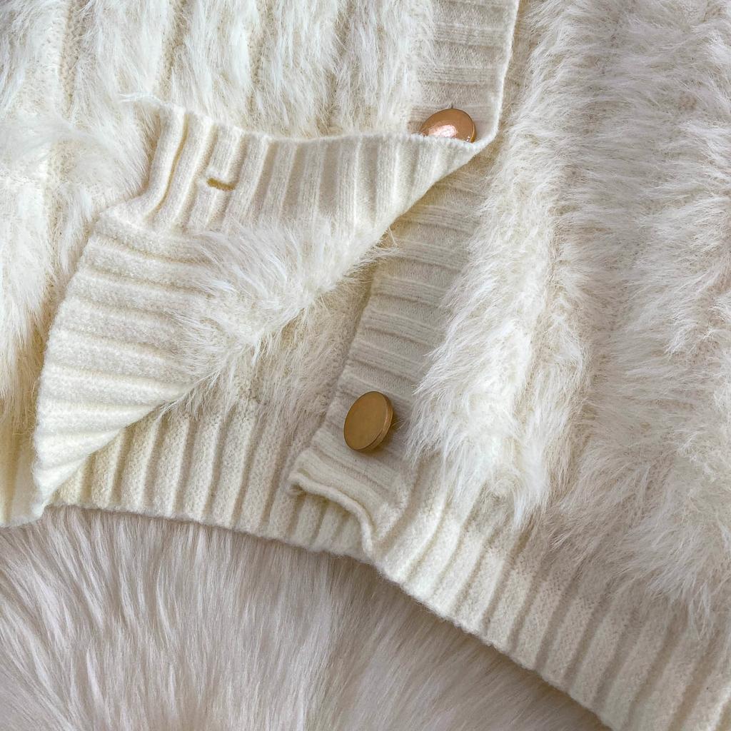 Autumn Winter Women Casual Turtleneck Single Breasted Furry Mohair Knitted Sweater Cardigans Tops Jacket Coat