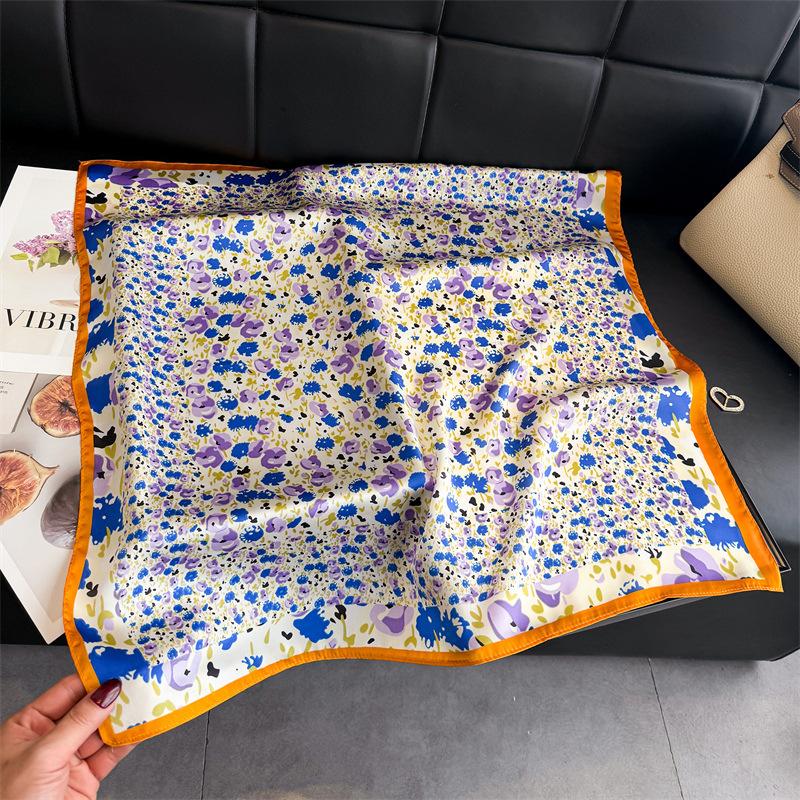 Women S Floral Printed Silk Like Square Scarf For Summer