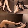 Sommer neue Ein-Wort-Schnallensandalen Damen dünne Absätze offene Zehen Temperament High Heels weiches Leder Damenschuhe ins