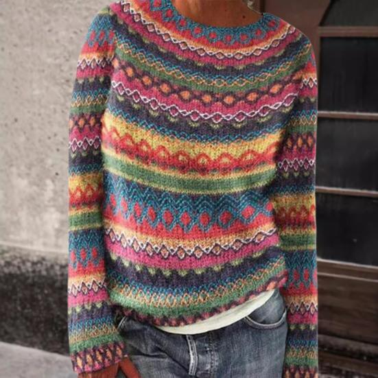 Sweter damski z okrągłym dekoltem i długim rękawem, z nadrukiem graficznym, luźny krój, gruby, ciepły, dzianinowy, do codziennego noszenia