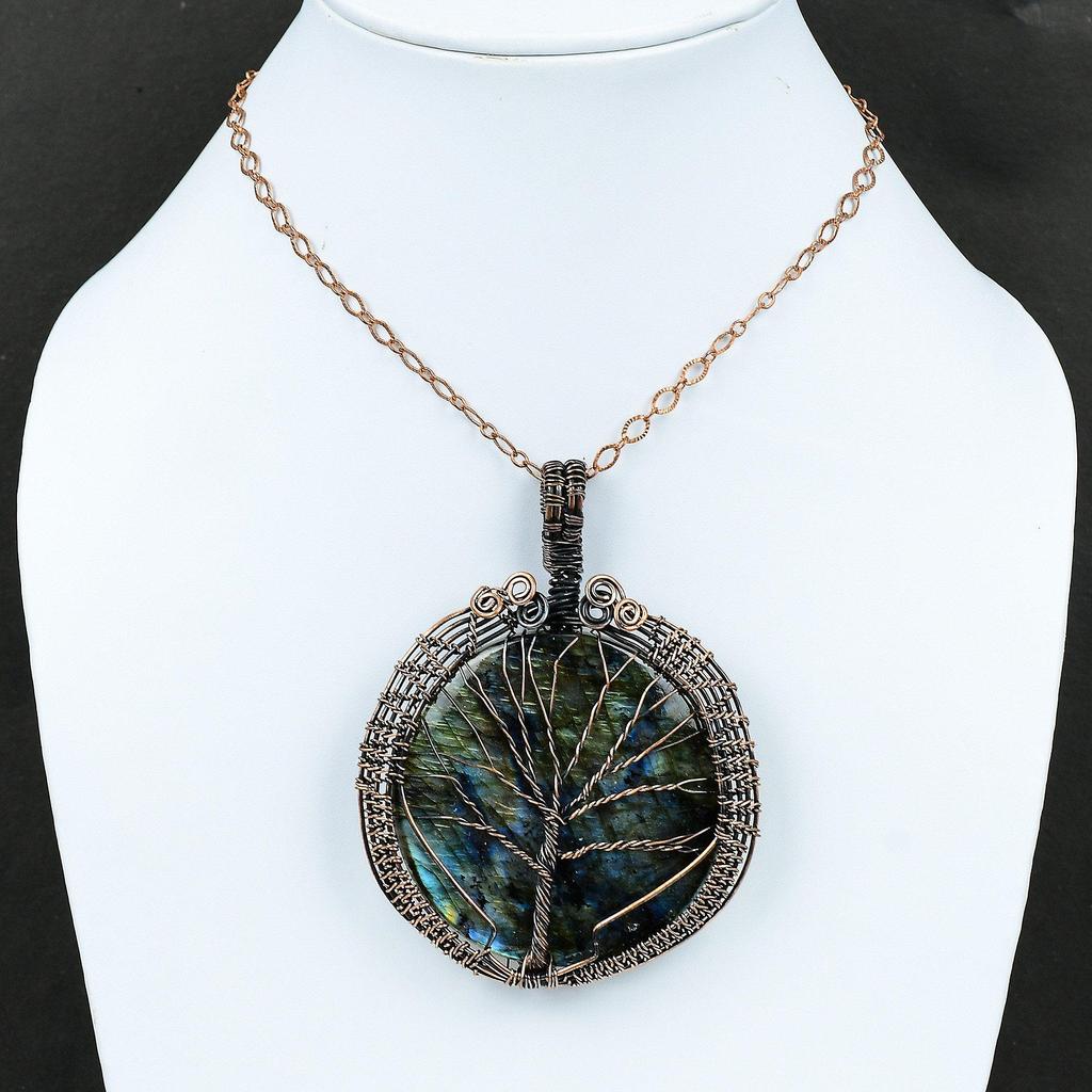 Tree Of Life Labradorite Copper Pendant Copper Wire Wrapped Pendant Gemstone Handmade Jewelry Gift For Mother Big Stone Labradorite Jewelry