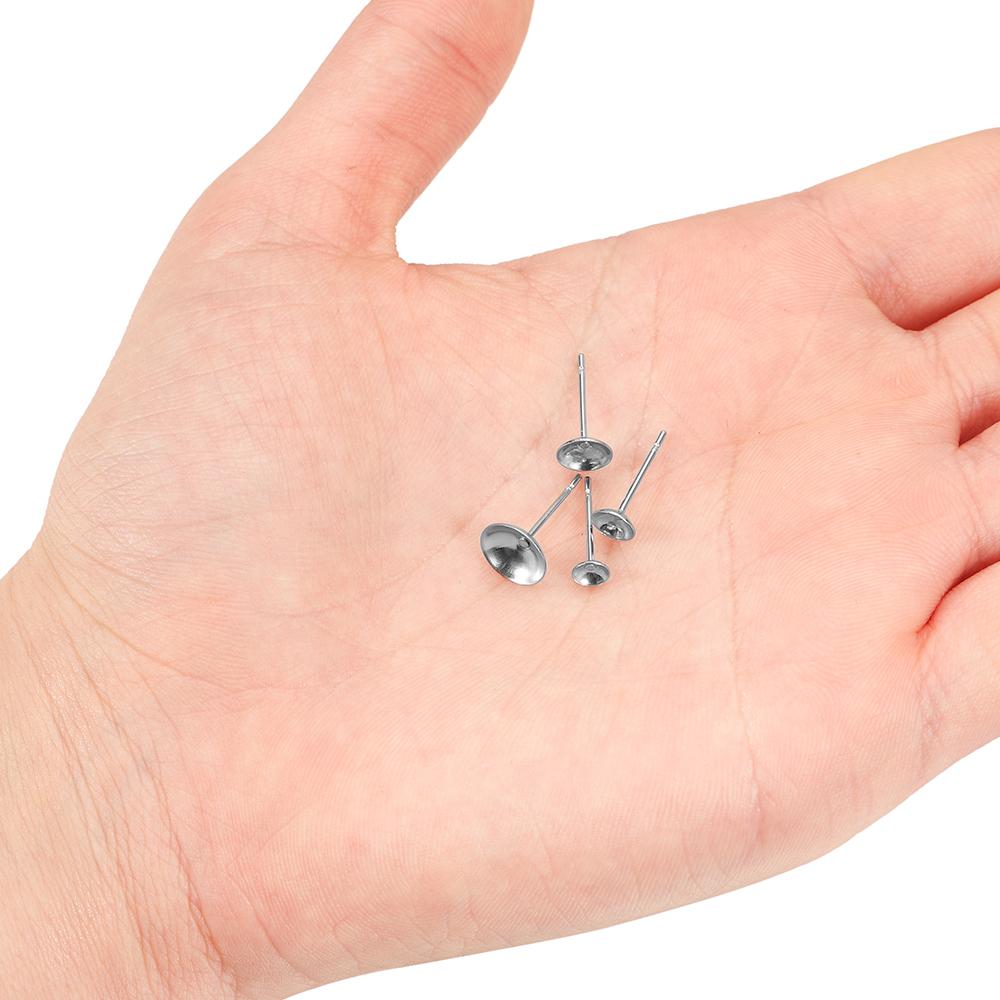 100pcs Stainless Steel Cup Shape Earring Settings Ear Post Pin Findings DIY Ear Jewelry Making Earrings Blank Base Fits Crystal