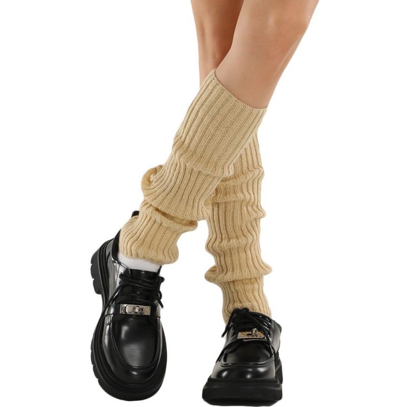 Klassiske ribbestrikkede knelhøye dameleggvarmere høst og vinter flerfarget ensfarget kvinnelige Halloween-feststrømper