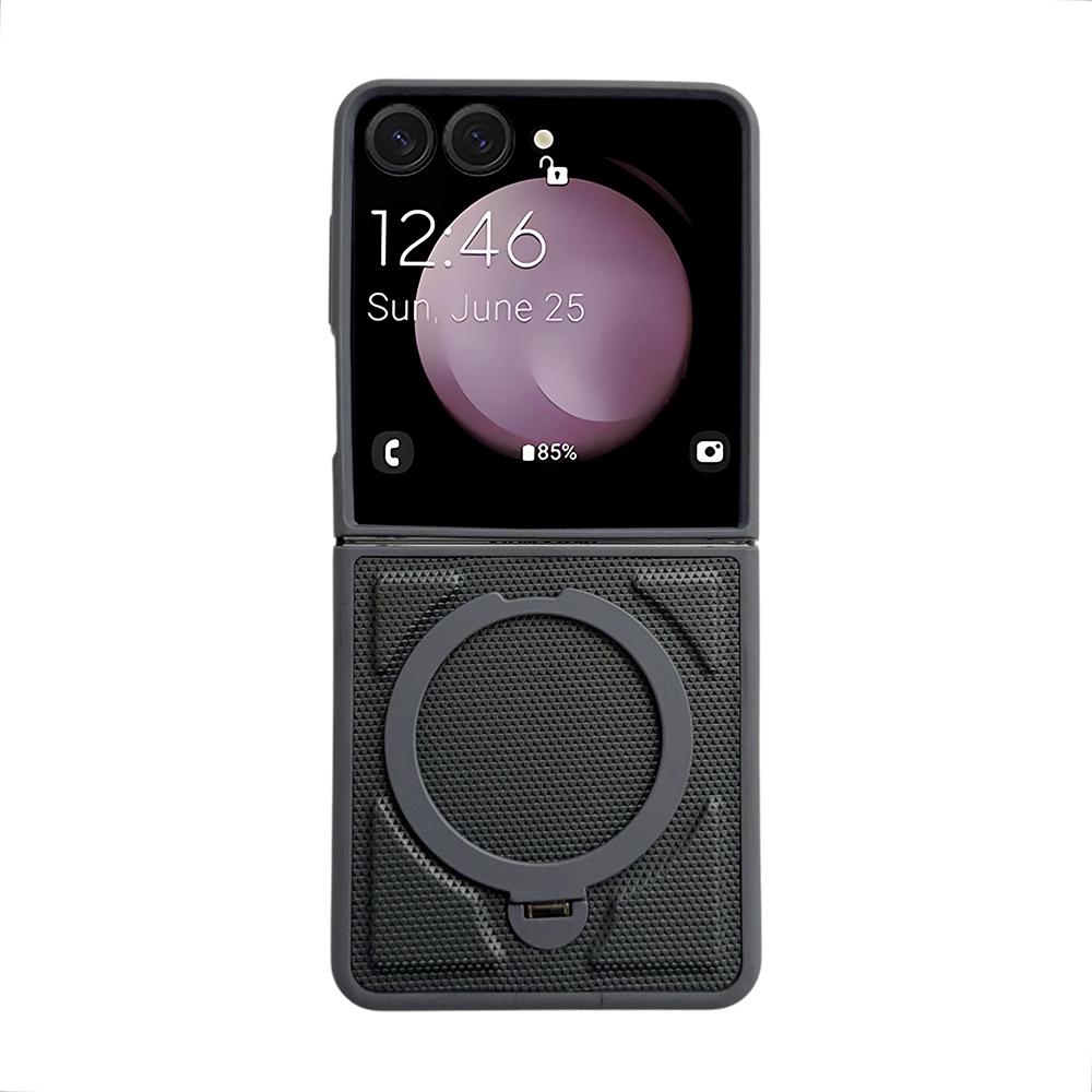 For Magsafe Magnetic Bracket Phone Case Texture PU Leather for Samsung Galaxy Z Flip 7 6 5 4 3 5G Hard Shell Shockproof Cover