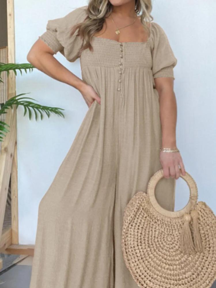 

Women s Square Neck Short Sleeve Flowy Maxi Dress, Casual Elegant Wide Leg Long Dress, Green Blue Pink Solid Color Summer Dress XXL абрикосовий