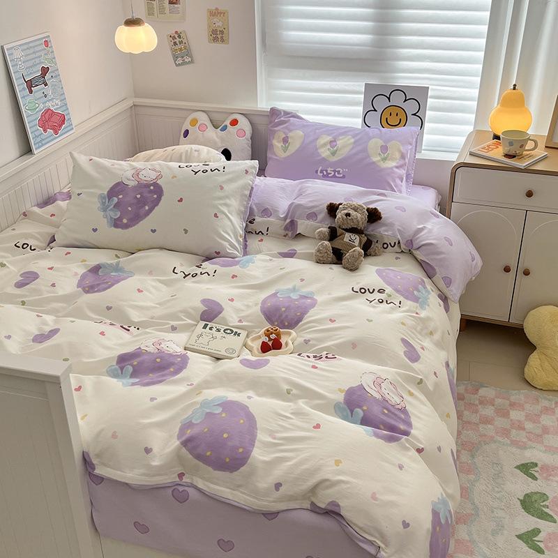 Printed Cotton Dormitory Three-piece Set, Bedding Quilt Cover, Bed Sheet Four-piece Set