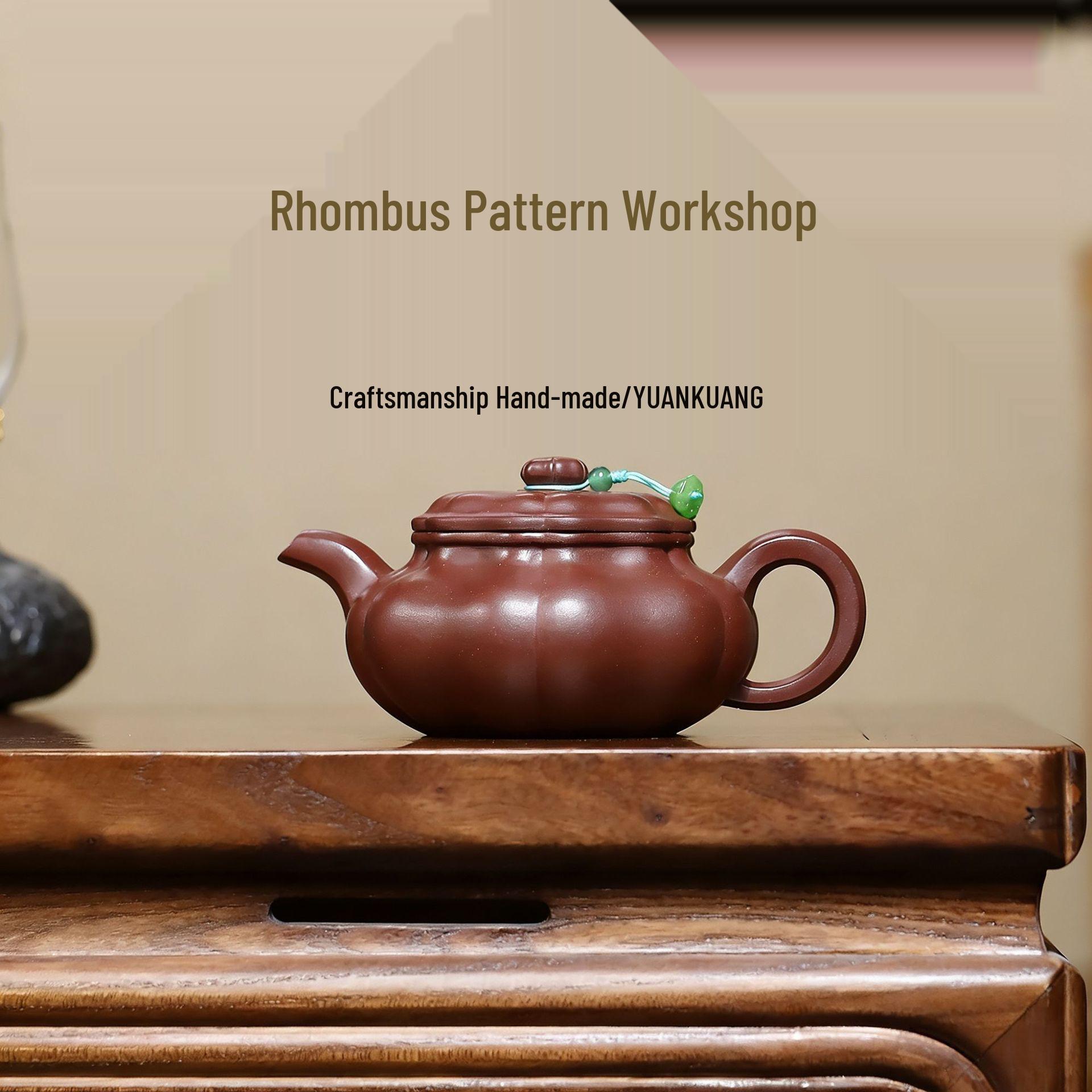 Exquisite Dragon Blood Sand Yixing Zisha Teapot: Semi-Handmade, Artisan-Crafted Rhombus Pattern Sunflower Design 250ml