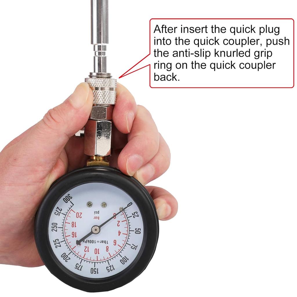 Petrol Engine Cylinder Compression Tester Kit Automotive and Motorcycles Tool 0-300PSI Engine Cylinder Pressure 0-21 Bar Gauge