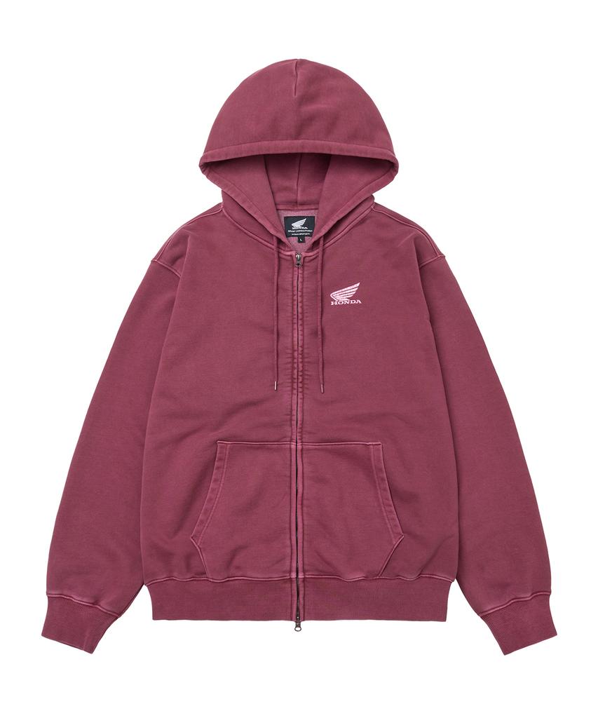 Phyps Motorcycle Pigment Scratch Logo Hoodie Zip-Up Red