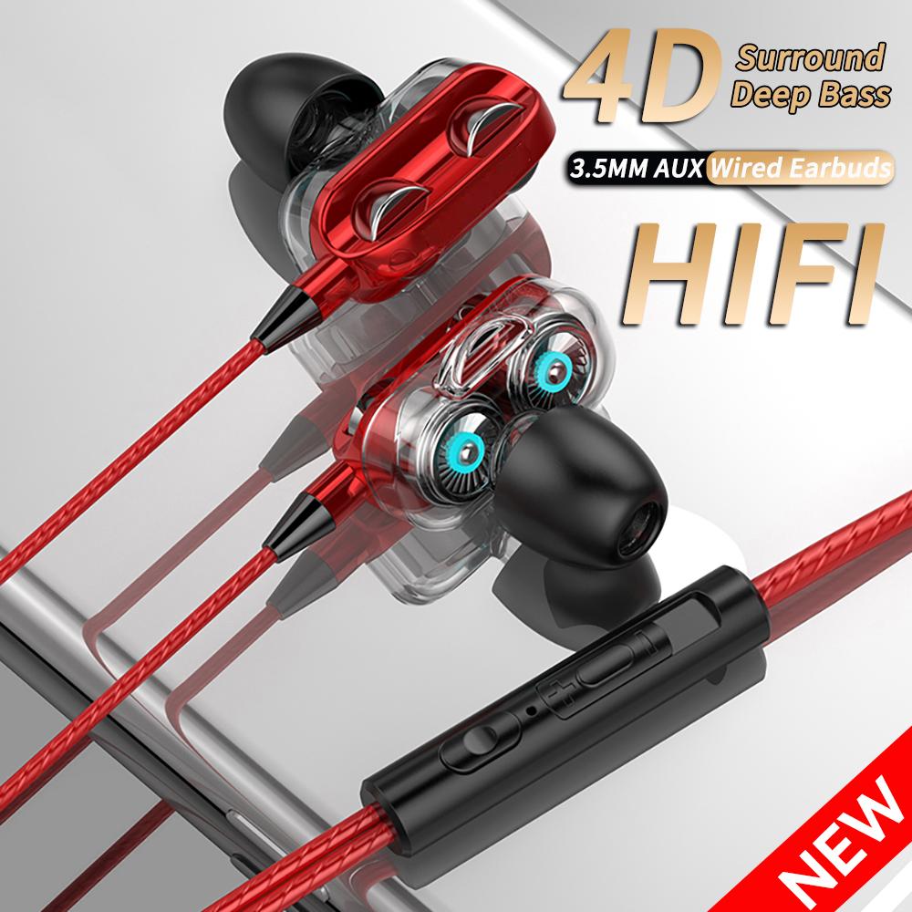 3,5-mm-Kabel-Kopfhörer Geräuschunterdrückung In-Ear Sport-Ohrhörer Dual-Treiber Bass Stereo Gaming-Headset HiFi-Musik-Ohrhörer mit Mikrofon