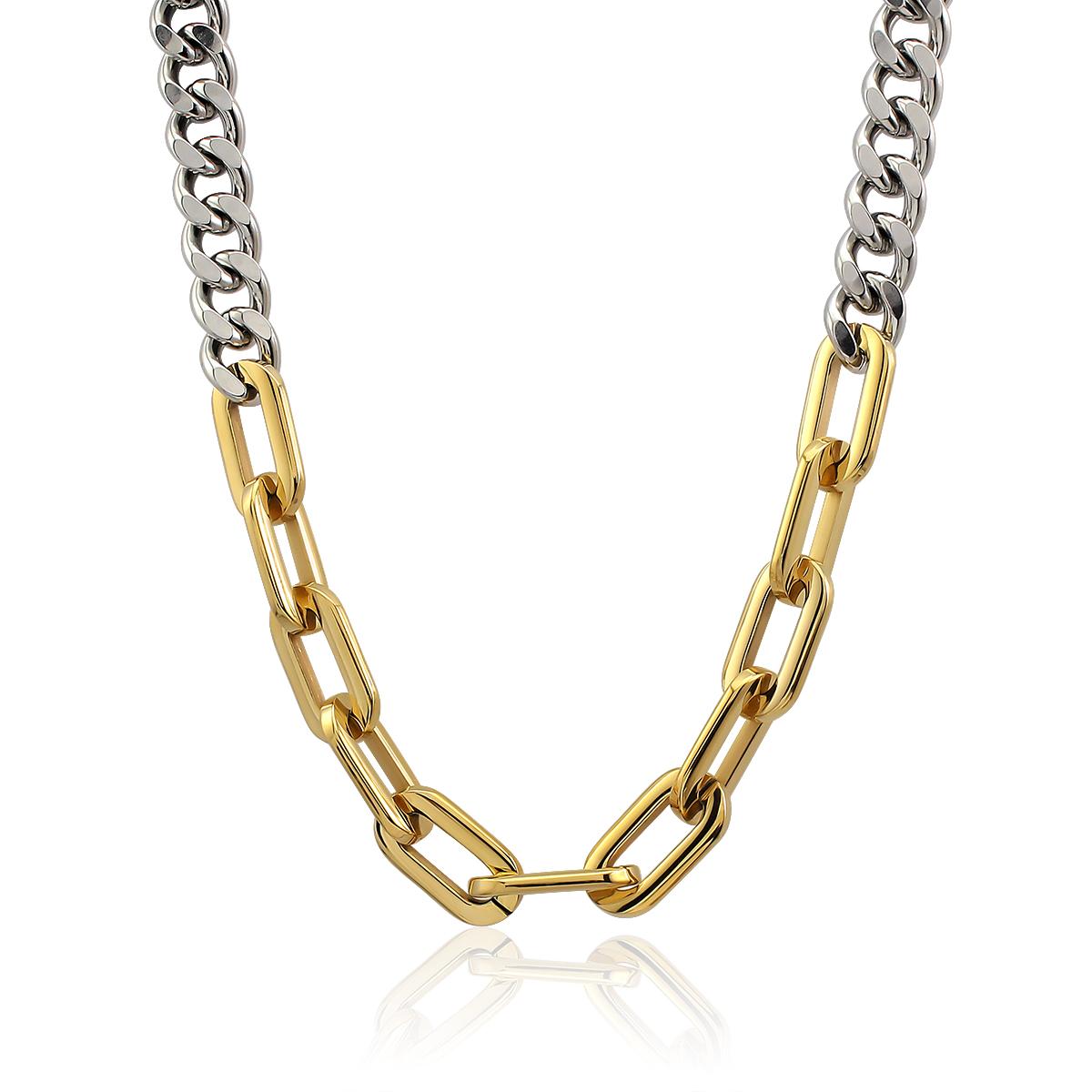 

Classic 18K Gold Stainless Steel Simple Minimalist Two Tone Chain Paperclip Link Paper Clip Necklace Chain for Women Men