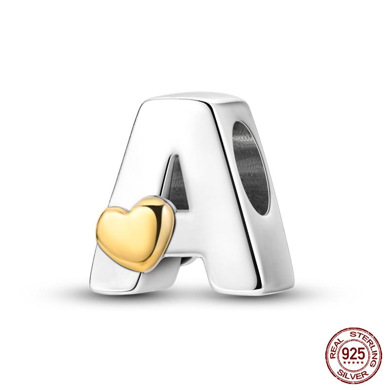 New Copper Classic Golden Heart 26 Alphabet Letters Charms Beads Fit Qikaola Bracelets Lucky Birthday Diy Jewelry