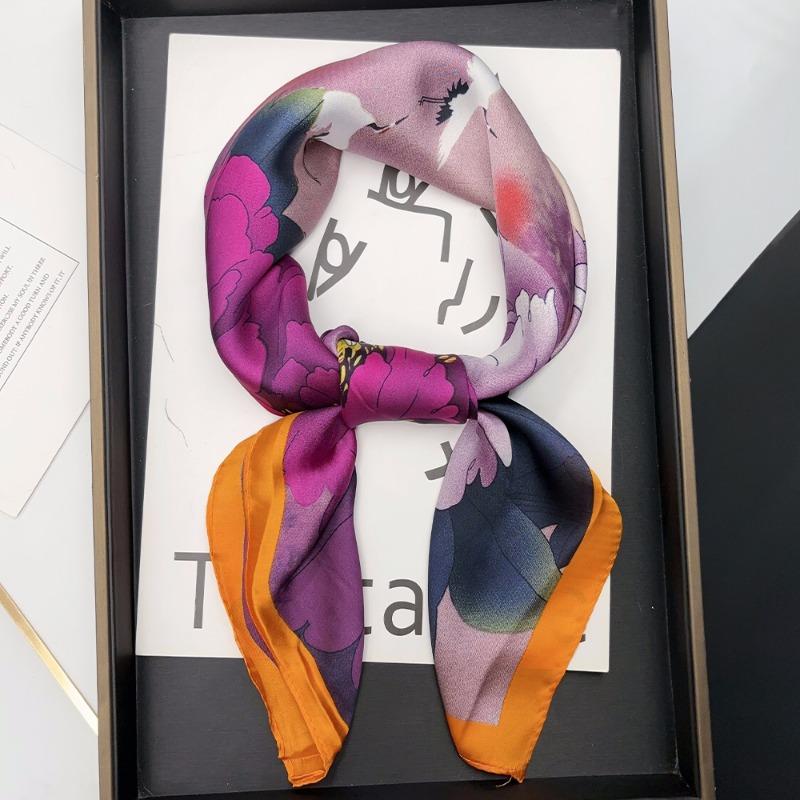 Luxury Brand  Silk Square Scarf Women Cat Neck Hair Tie Band Beach Hijab Kerchief Head Headbands Bandana Female Foulard 70cm