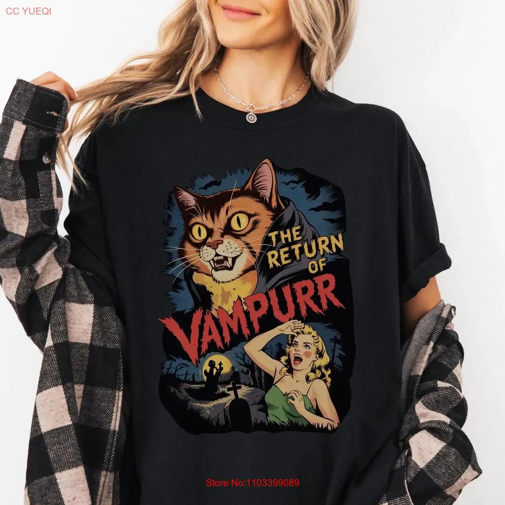 Vampir T-Shirt Vampurr Katze Retro Horror inspiriert Für Liebhaber Dracula Alte Filme Vintage Unisex Mann Weich Streetwear