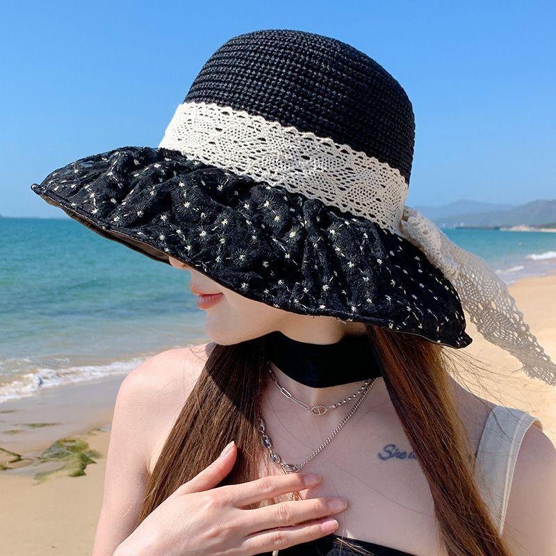 Seaside Vacation Sunscreen Sunshade Straw Hat, Women's Fashion Large Brim Lace Daisy Sun Hat, New Summer Casual Vacation Hat