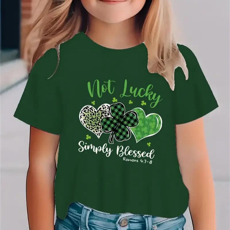 Kids T-shirt 3d Print New Minimalist 3D Printed Small Fresh Clover Pattern Girls' Round Neck Short Sleeved T-shirt