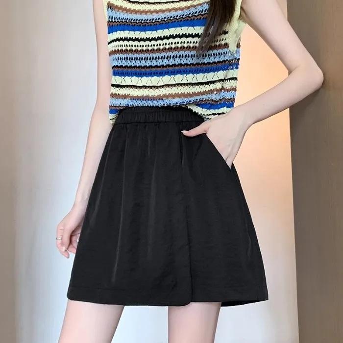 

Yamamoto Women s Summer 2025 Loose Wide-Leg Ice Silk Skirt-Pants M чорний