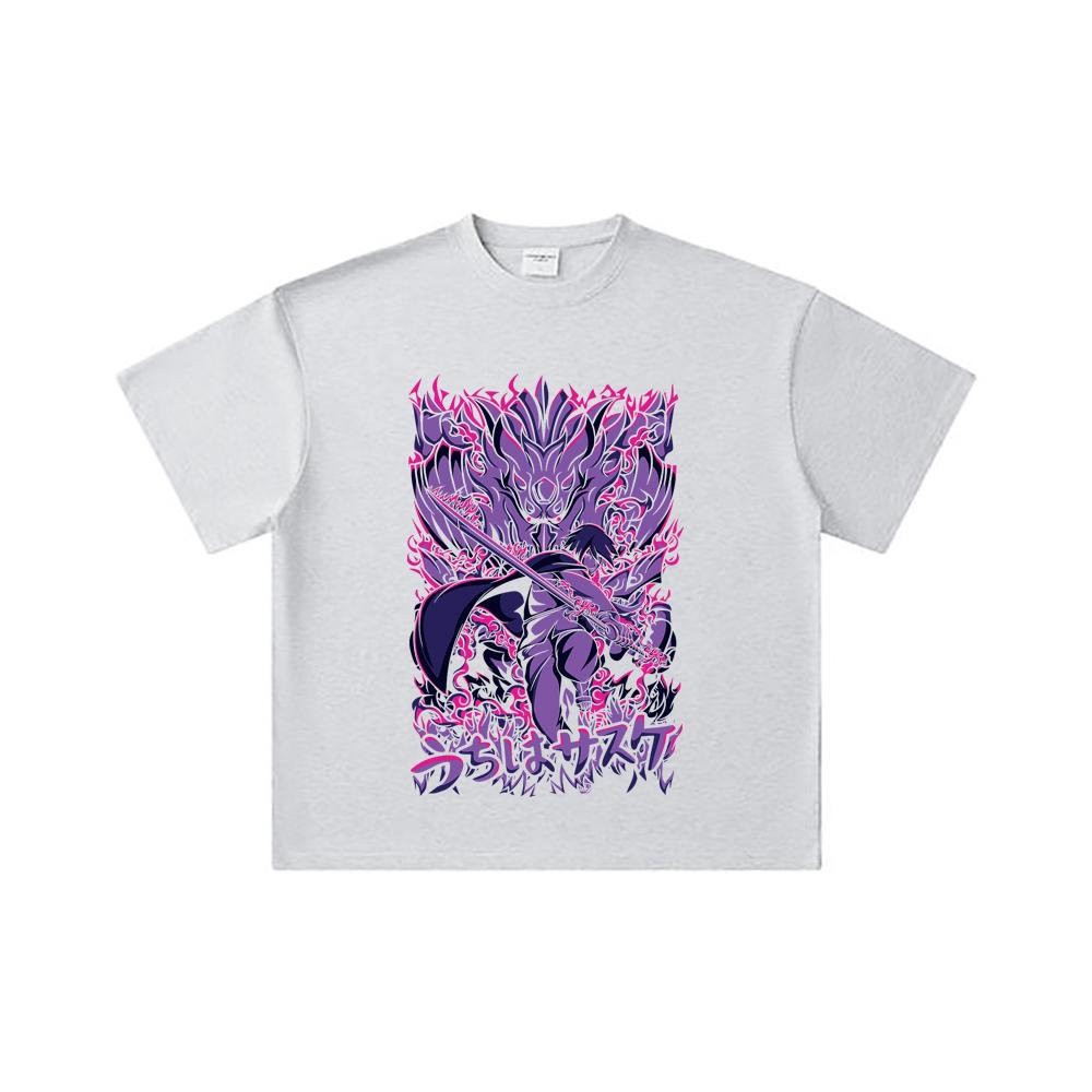 260 GSM Double Yarn 32 Count 100% Cotton Naruto V16 Sasuke Print Unisex Heavy Cotton T Shirt